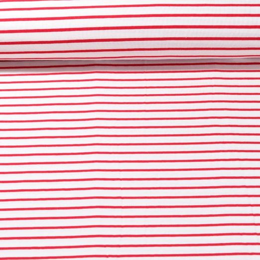 Jersey Jacquard - Maxi rayures Ecru Rouge