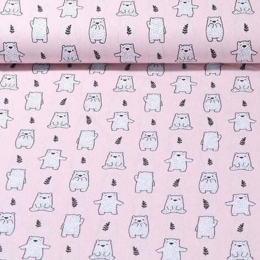 Baumwoll-Webware - Kleiner Bär Rosa 
