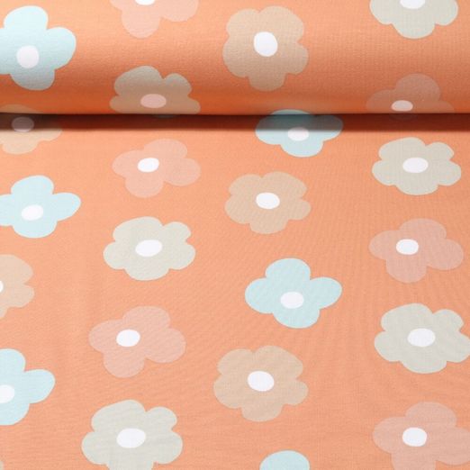 Sweat d'été - French Terry Fleurs Orange pastel