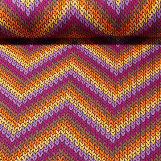 Sommersweat - French Terry Strickoptik ZickZack Lavendel