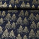 Popeline de coton - Forêt de Noël Doré Bleu marine foncé