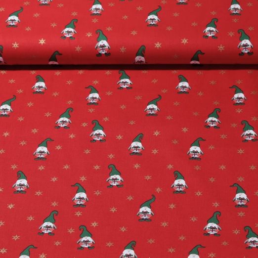 Popeline de coton - Lutins de Noël Rouge