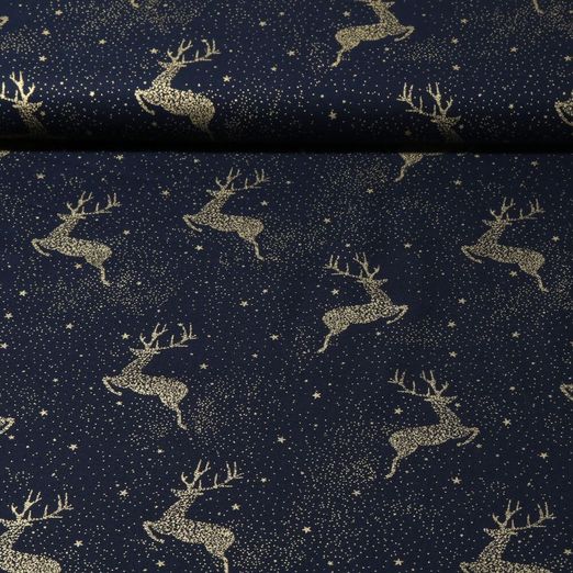 Baumwoll-Popeline - Hirsche Gold Navy