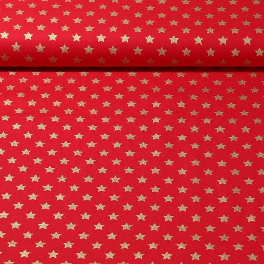 Popeline de coton - Etoiles Doré Rouge