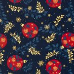 Popeline de coton - Boules de Noël et branches Navy Or Popeline de coton - Boules de Noël et branches Navy Or