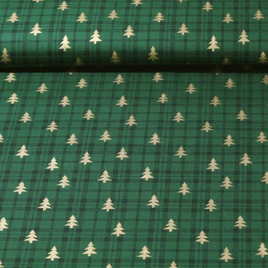 Popeline de coton - Sapin de Noël Carreaux Vert Doré