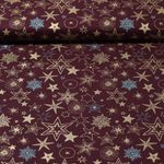Popeline de coton - Mélange d'étoiles Bordeaux Doré