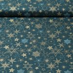 Popeline de coton - Mélange d'étoiles Bleu pétrole Doré