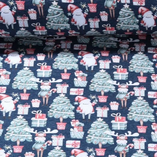 Sweat d'hiver - Impression digitale Lutins et rennes Bleu
