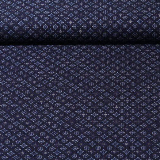 Twill de viscose - Mélange de mini motifs Bleu marine foncé