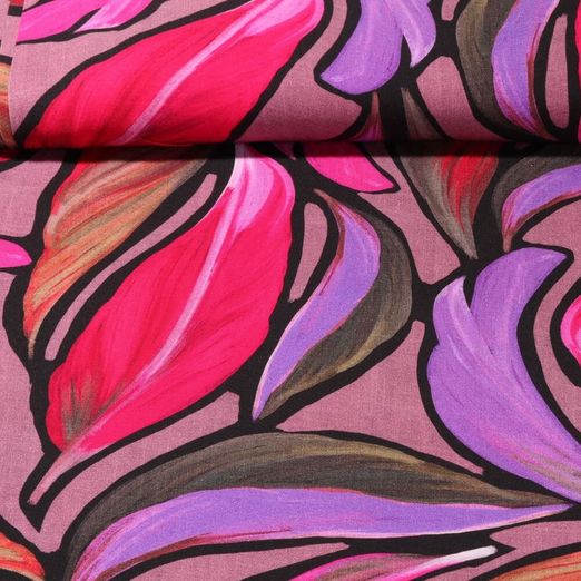Viskose-Twill - Digitaldruck Blätter Pink