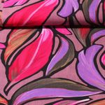 Twill de viscose - Impression digitale Feuilles Rose vif