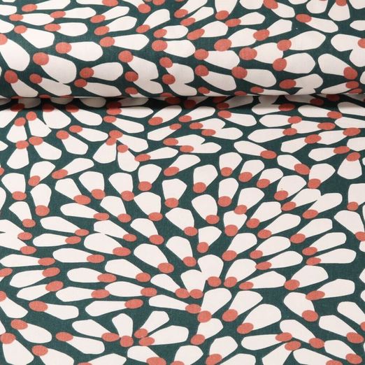 Toile Canevas Enduite Sergé - Fleurs et feuilles Vert sapin