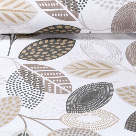 Canvas Beschichtet - Leinenlook Blätter Ecru Natur