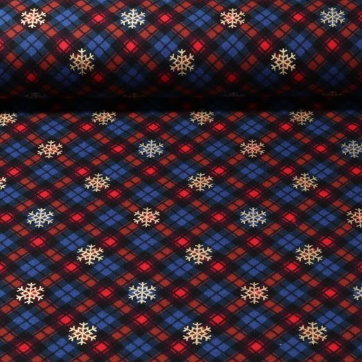 Flanelle de coton - Flocons de neige Bleu