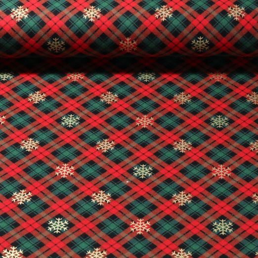 Flanelle de coton - Flocons de neige Rouge