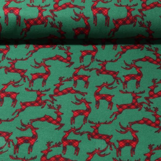 Flanelle de coton - Carreaux Cerfs Vert