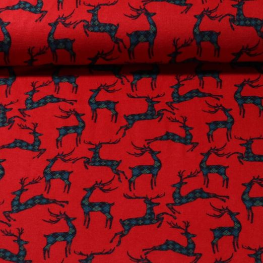 Flanelle de coton - Carreaux Cerfs Rouge