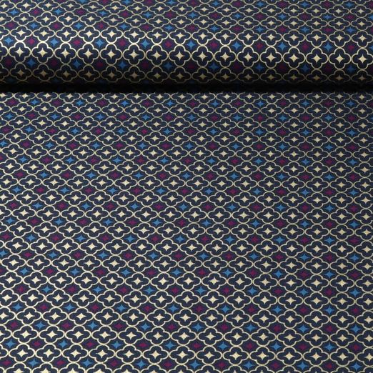 Popeline de coton - Ornements Bleu marine foncé Doré