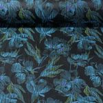 Blusen- & Kleiderstoff - Jacquard Blüten Schwarz Türkis