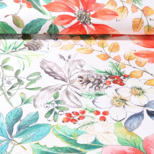 Toile de coton canevas - Fleurs de Noël Multicolore