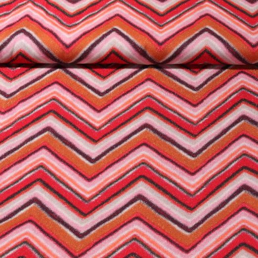 Viscose Lurex - Impression digitale Zigzag Rouge