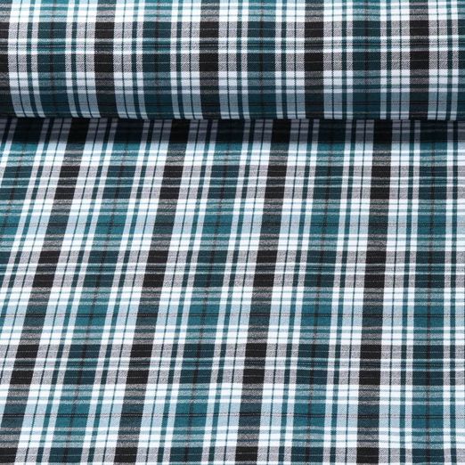 Tissu pantalon - Bengaline carreaux écossais Bleu pétrole
