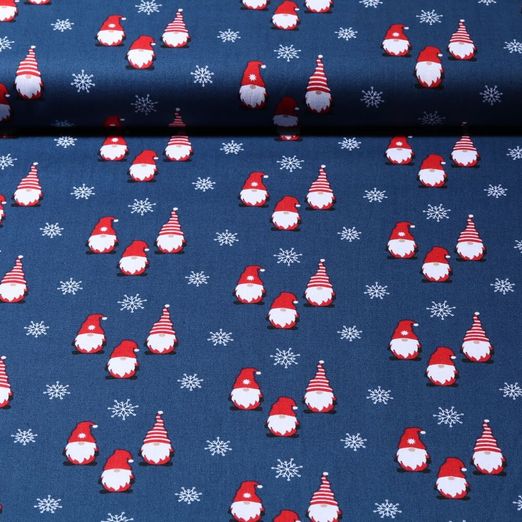 Popeline de coton - Lutins de Noël Bleu