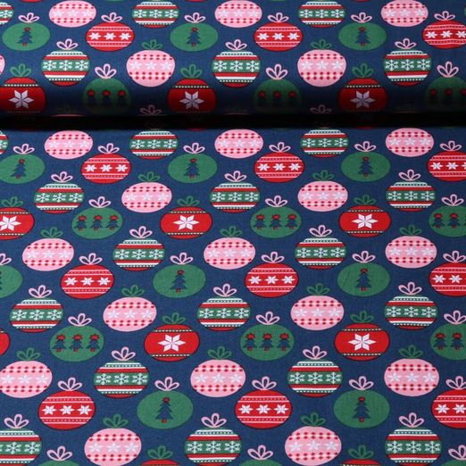 Baumwoll-Popeline - Weihnachtskugeln Blau
