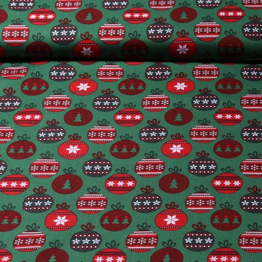 Popeline de coton - Boules de Noël Vert