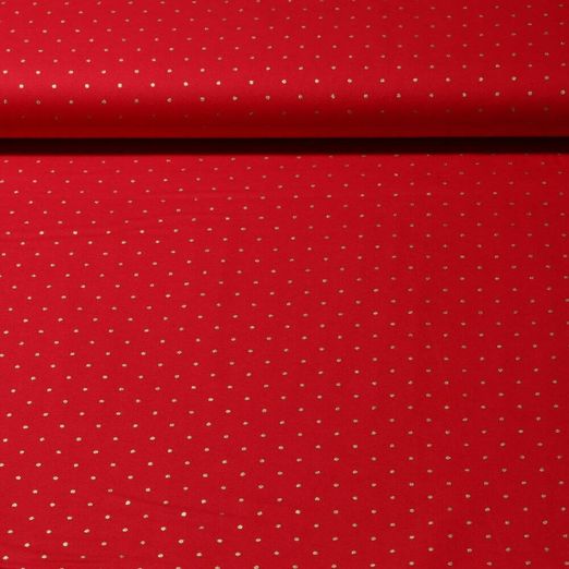Baumwoll-Popeline - Mini Punkte Rot Gold