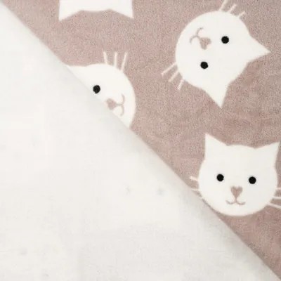 Kuschelfleece - Doubleface Katzengesichter Beige Ecru-1 Kuschelfleece - Doubleface Katzengesichter Beige Ecru-1