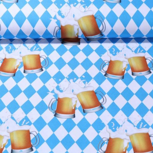 Faschingsstoff - Bierkrüge Blau Weiß