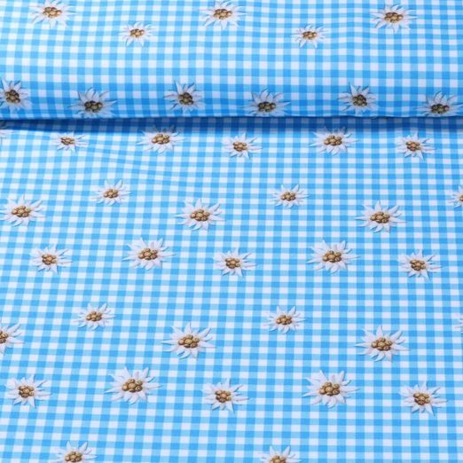 Faschingsstoff - Edelweiß Karo Blau Weiß