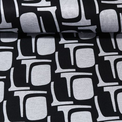 Jersey romanite - Soft Abstrait Noir Gris