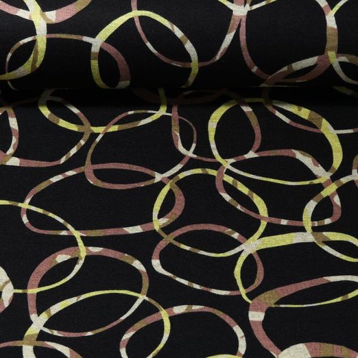 Jersey romanite - Soft Anneaux Noir Vert citron