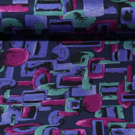 Jersey romanite - Soft Mélange de motifs Noir Bleu