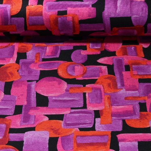 Jersey romanite - Soft Mélange de motifs Noir Fuchsia