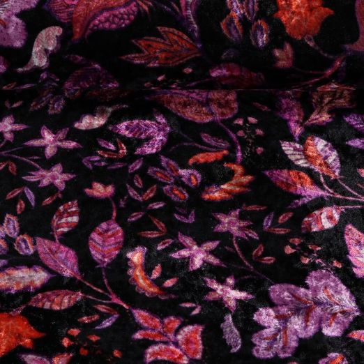 Samtjersey - Paisley Schwarz Fuchsia
