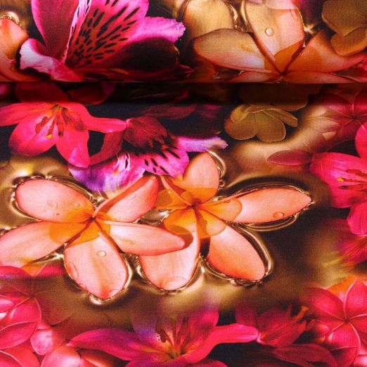 Sommersweat - French Terry Digitaldruck Tropic Blumen Orange