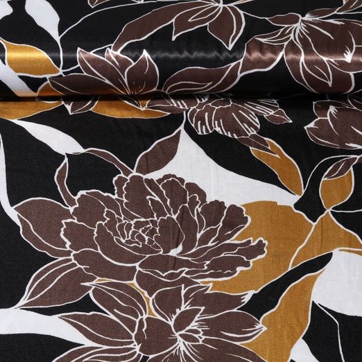Satin - Blatt und Blüte Schwarz Senf