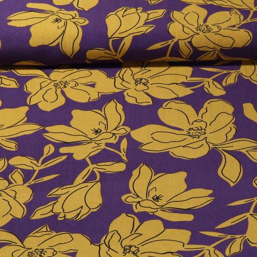 Popeline de viscose - Fleurs Violet