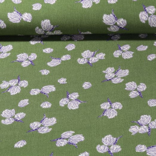 Viscose Crêpe - Fleurs Vert olive
