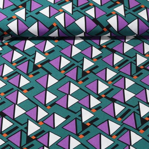 Popeline de viscose - Triangles Vert pétrole