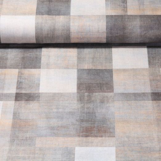 Toile de coton canevas - Impression digitale Carreaux Ecru