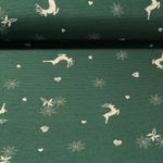 Toile canevas Jacquard - Double face campagnard Cerfs Vert Beige