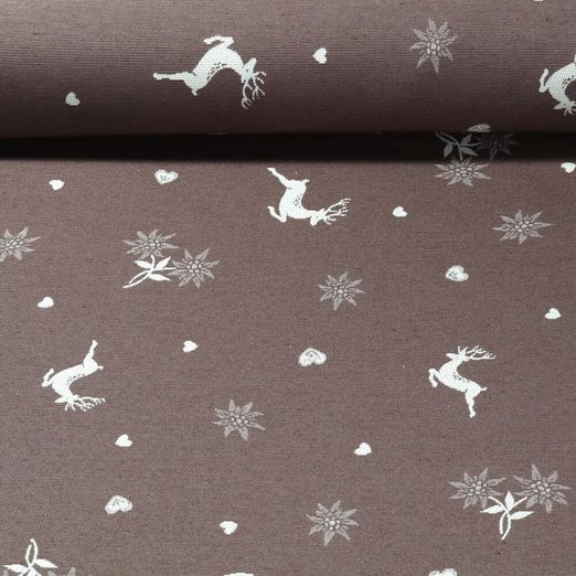 Toile canevas Jacquard - Double face campagnard Cerfs Taupe Beige
