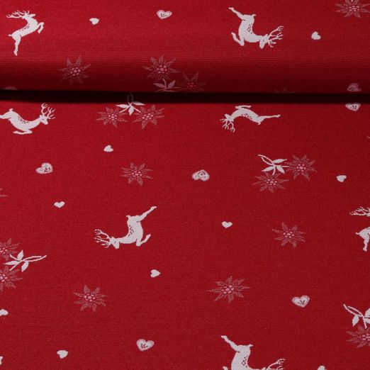 Toile canevas Jacquard - Double face campagnard Cerfs Rouge Beige