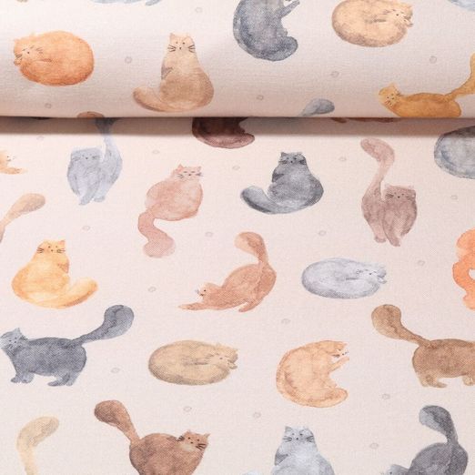 Baumwoll-Canvas - Digitaldruck Katzen Beige