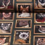 Toile de coton canevas - Impression digitale Portraits de chats Vert Multicolore